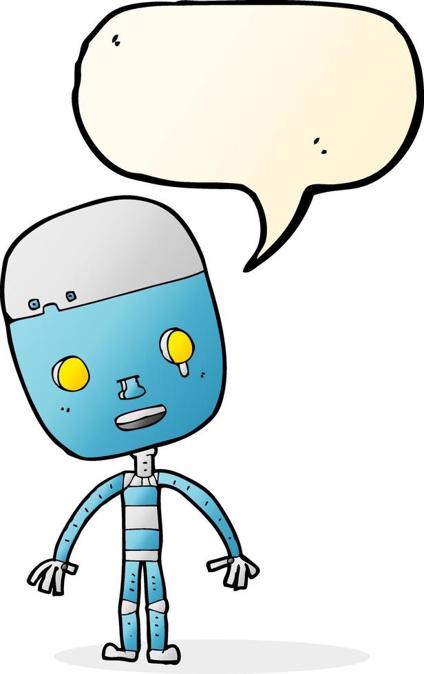 caricatura, triste, robot, con, burbuja del discurso vector