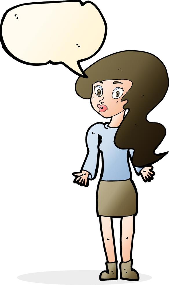 cartoon woman shrugging shoulders with speech bubble vector