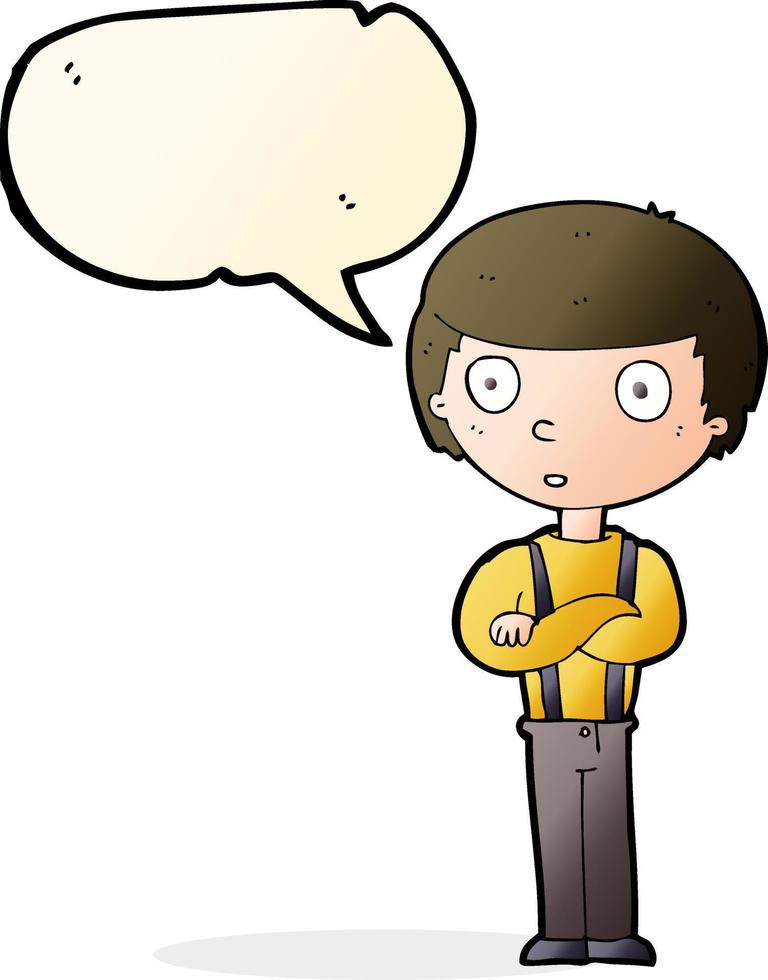 cartoon staring boy with folded arms with speech bubble vector