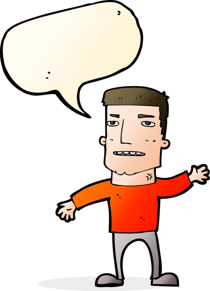 cartoon waving stressed man with speech bubble vector