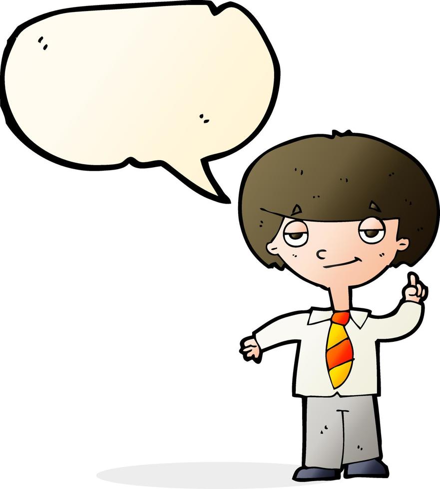 cartoon school boy answering question with speech bubble vector