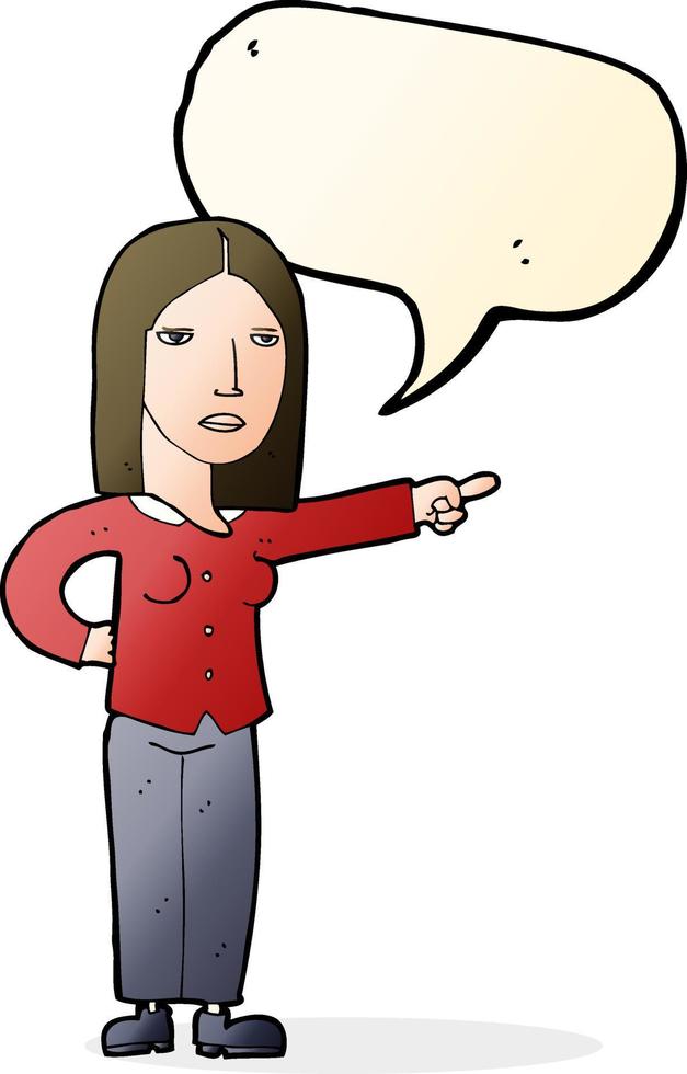 cartoon woman pointing with speech bubble vector