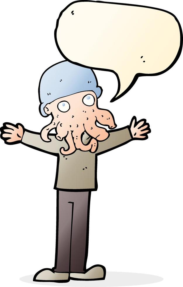 cartoon alien squid face man with speech bubble vector