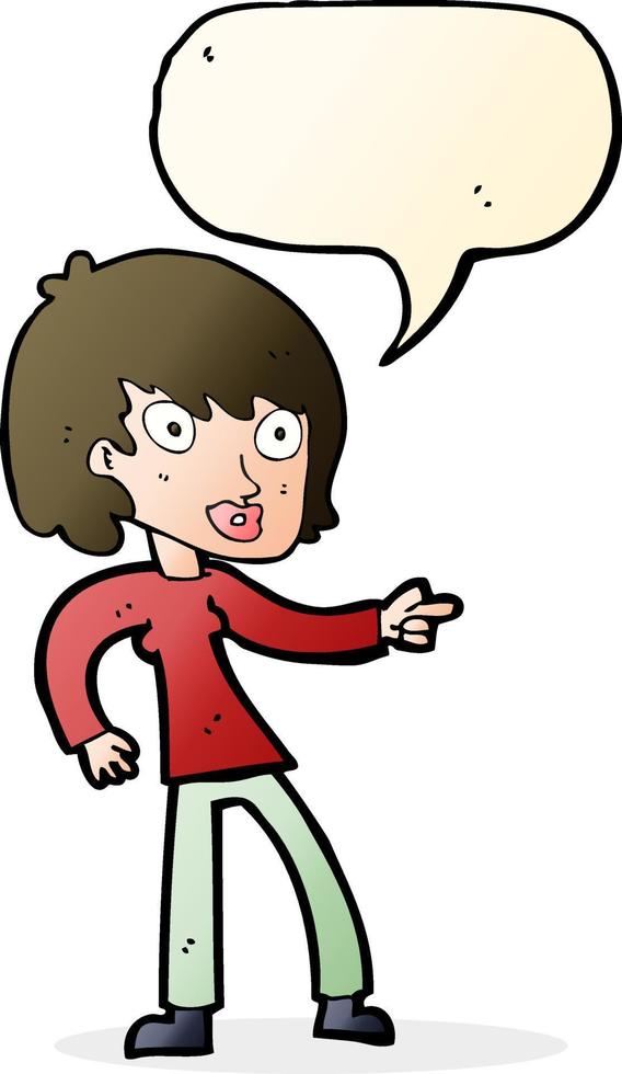 cartoon woman pointing with speech bubble vector