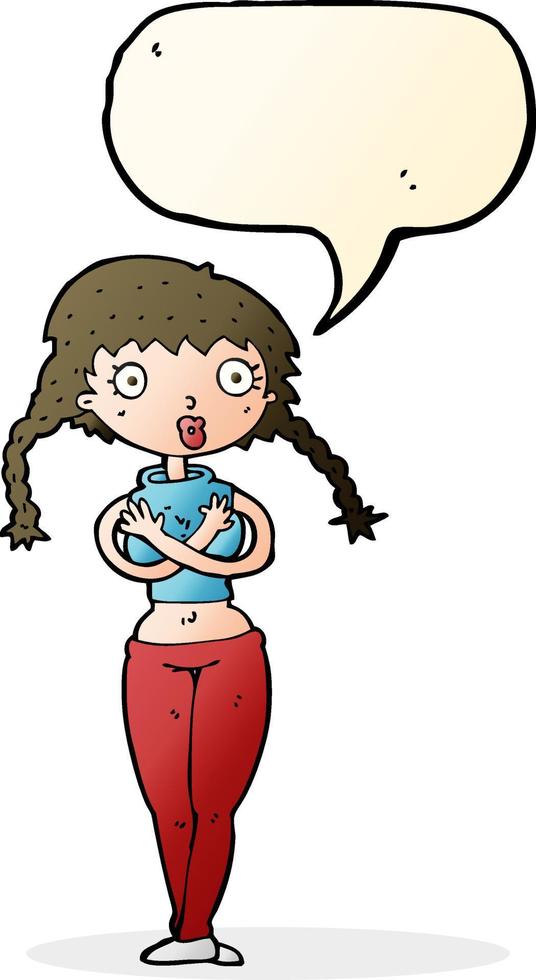 cartoon offended woman covering herself with speech bubble vector