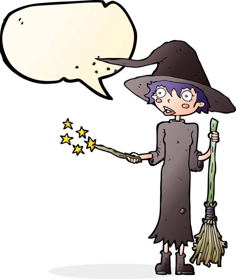 cartoon witch casting spell with speech bubble vector