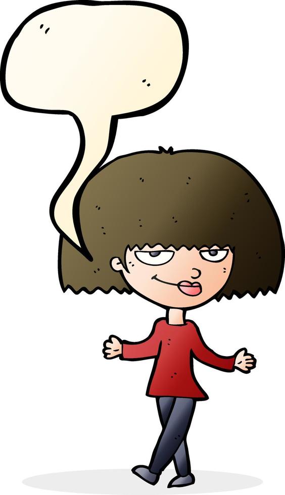 cartoon smug looking woman with speech bubble vector