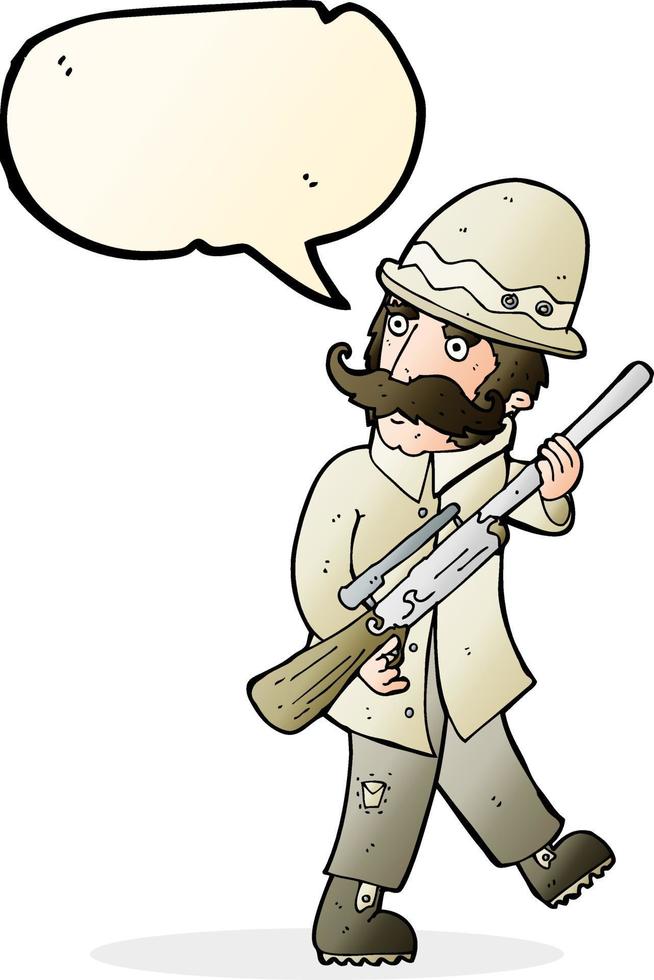 cartoon big game hunter with speech bubble vector