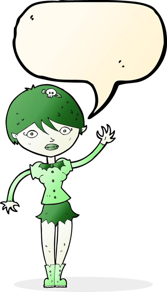 cartoon vampire girl waving with speech bubble vector