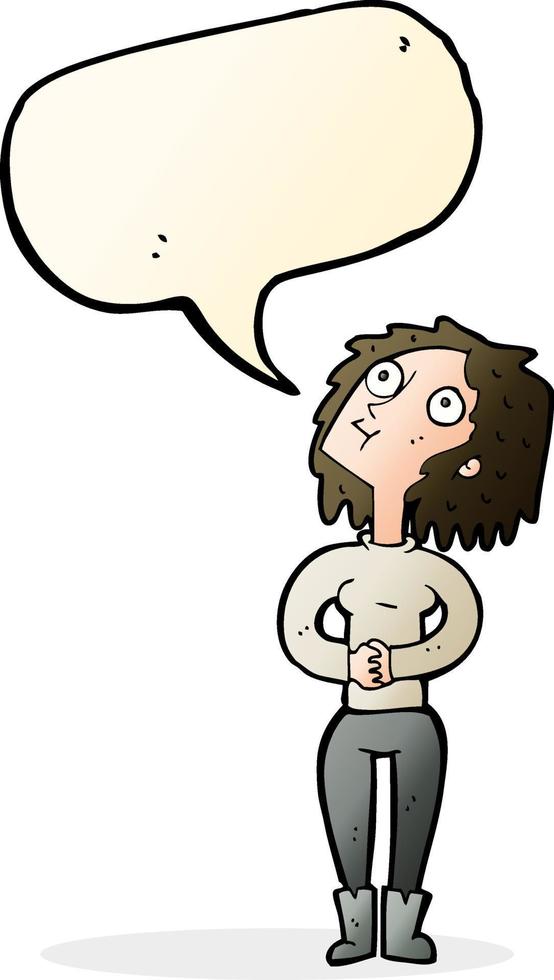 cartoon woman looking upwards with speech bubble vector