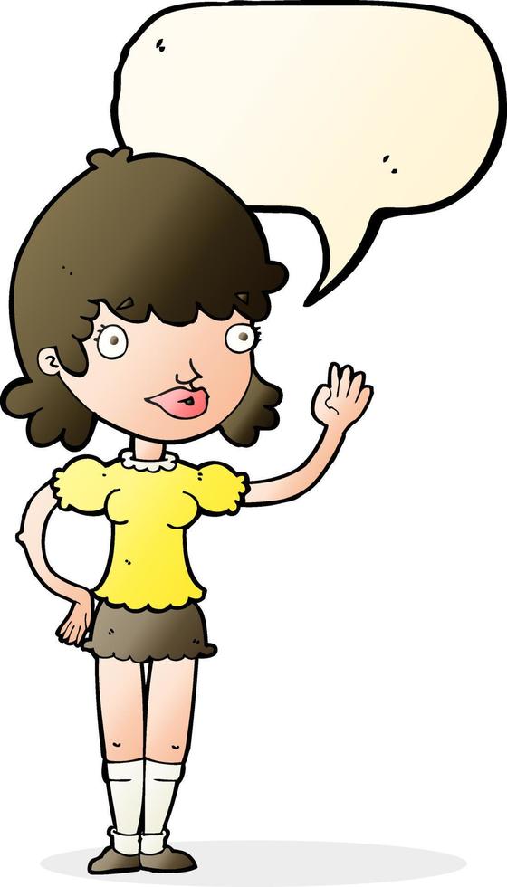 cartoon waving woman with speech bubble vector