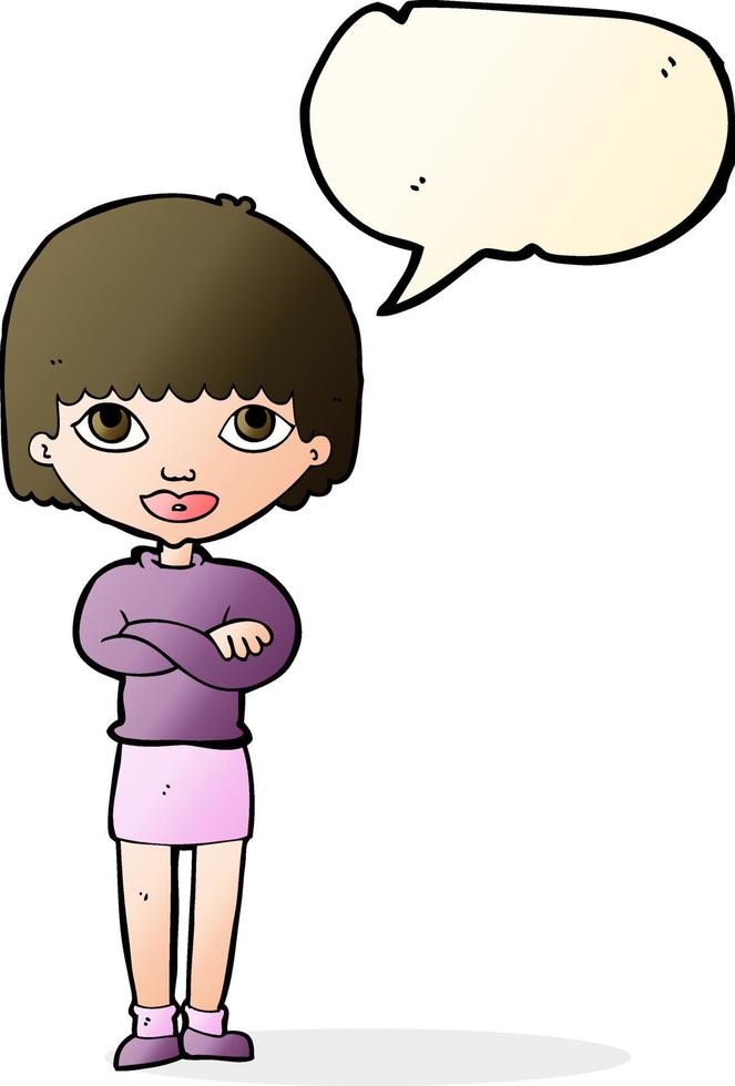 cartoon woman with folded arms with speech bubble vector