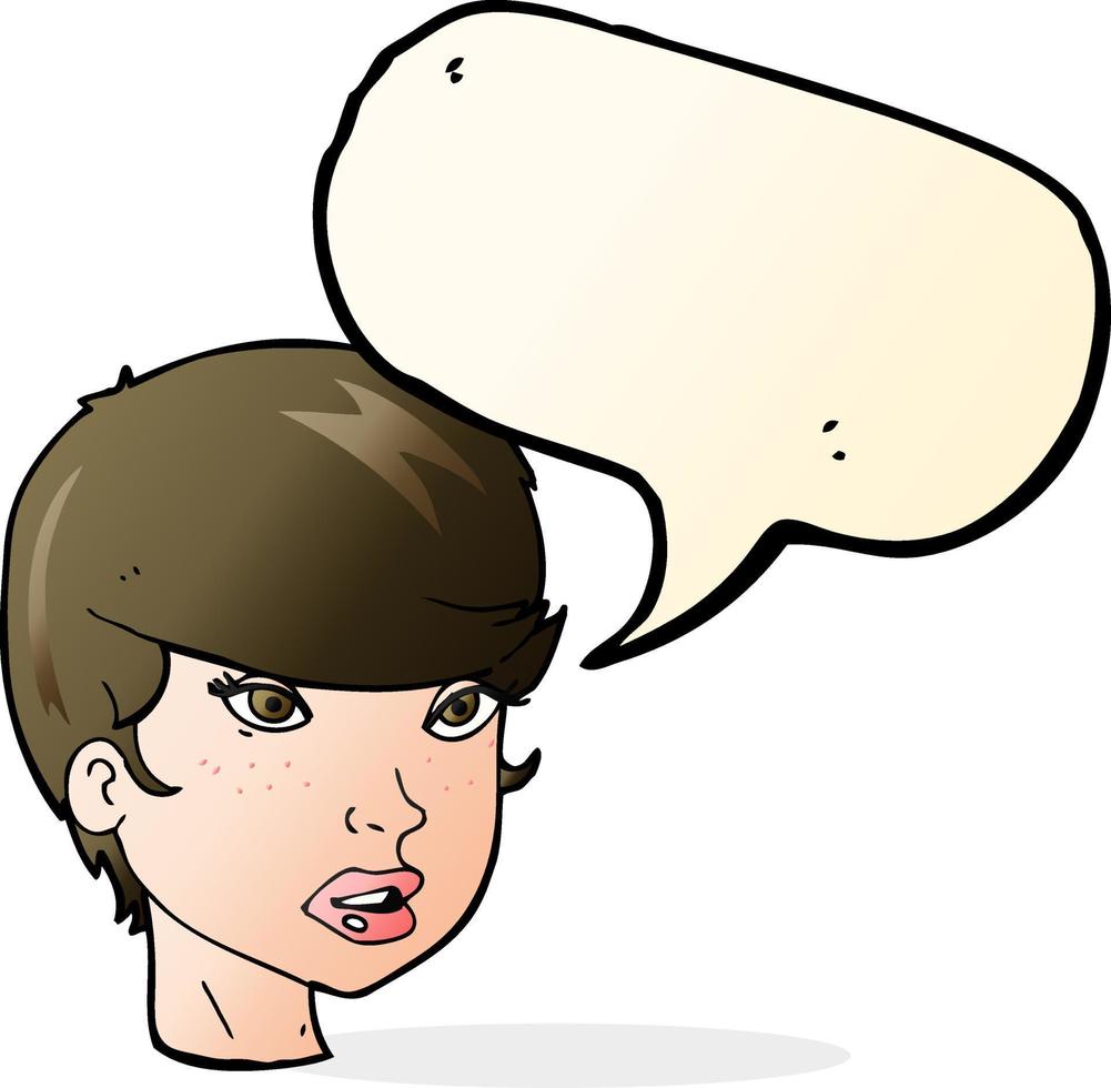 cartoon pretty female face with speech bubble vector