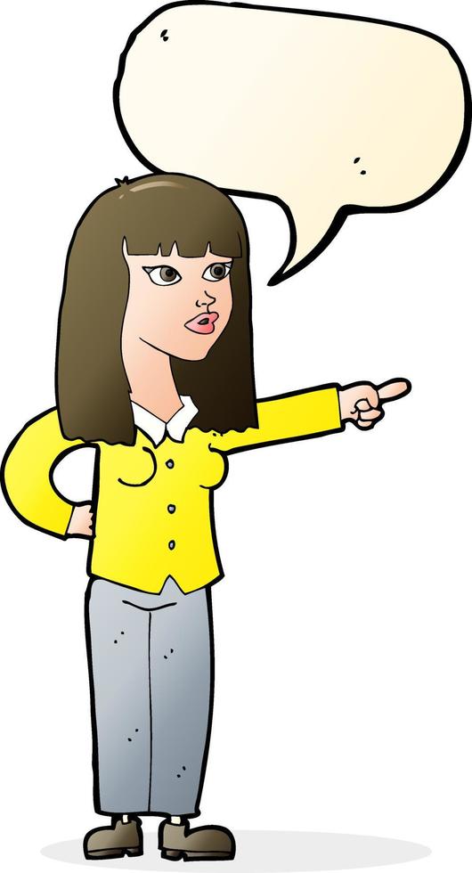 cartoon pretty woman pointing with speech bubble vector