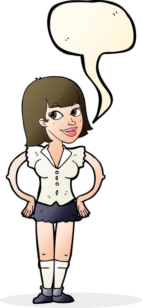 cartoon woman with hands on hips with speech bubble vector