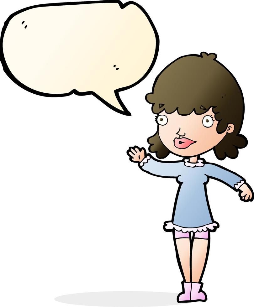 cartoon woman waving with speech bubble vector