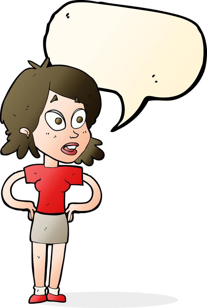 cartoon woman with hands on hips with speech bubble vector