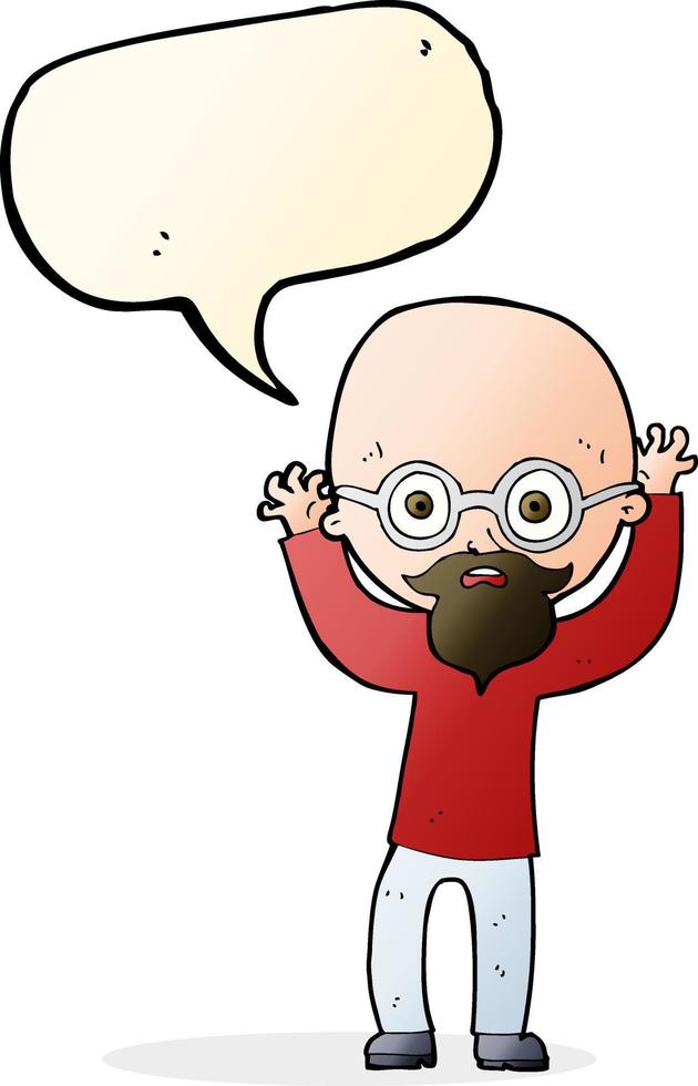 cartoon stressed bald man with speech bubble vector