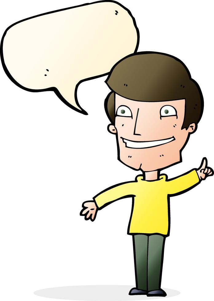 cartoon grinning man with idea with speech bubble vector