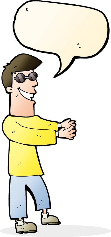 cartoon grinning man wearing glasses with speech bubble vector