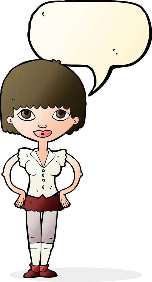 cartoon woman with hands on hips with speech bubble vector