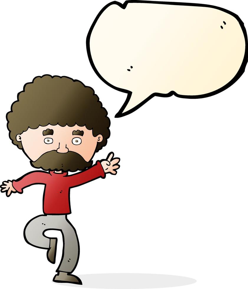 cartoon mustache man disco dancing with speech bubble vector