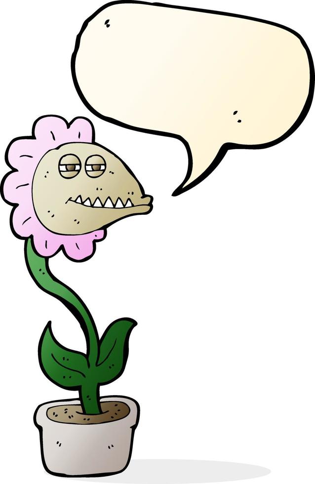 cartoon monster flower with speech bubble vector