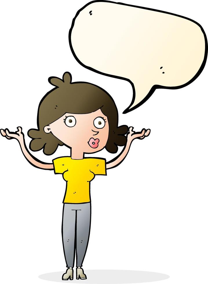 cartoon woman throwing arms in air with speech bubble vector