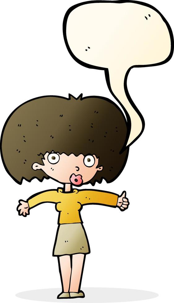 cartoon woman giving thumbs up symbol with speech bubble vector