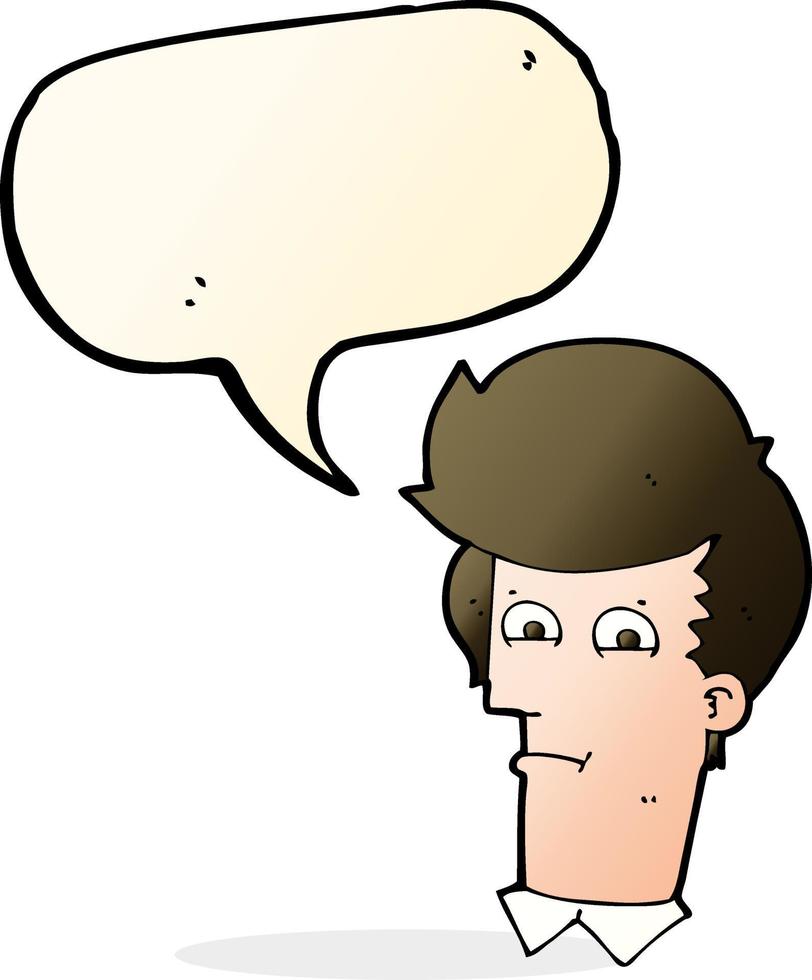 cartoon man narrowing eyes with speech bubble vector