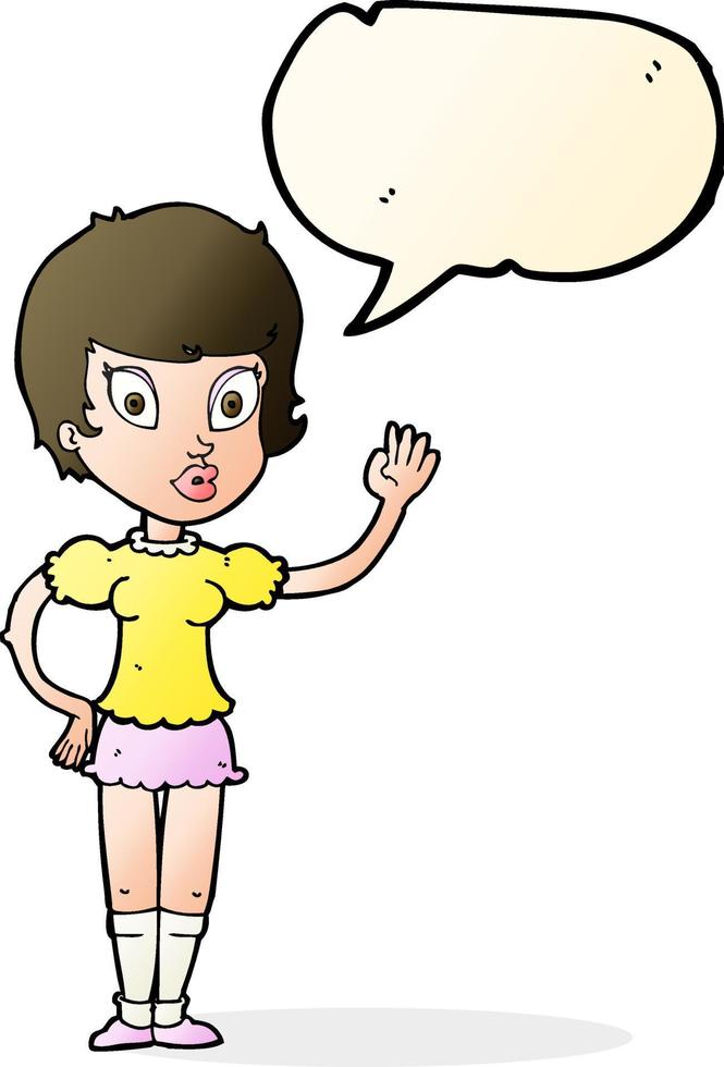 cartoon pretty girl waving with speech bubble vector