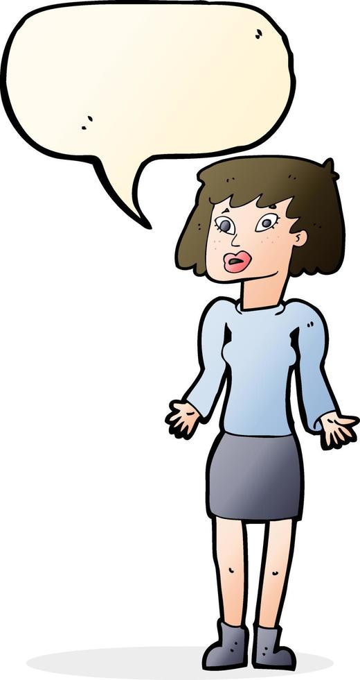 cartoon woman shrugging shoulders with speech bubble vector