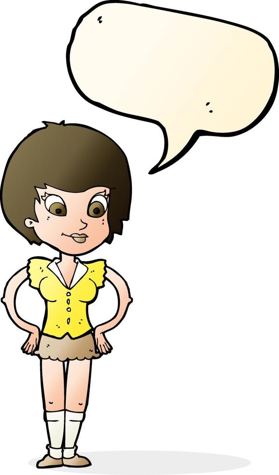 cartoon pretty woman with hands on hips with speech bubble vector