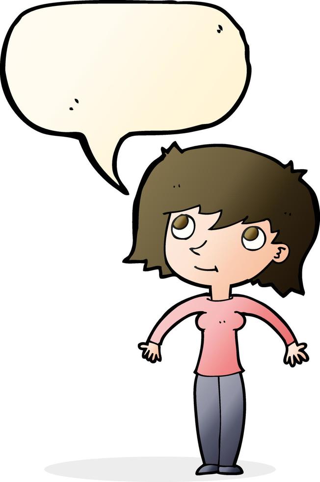 cartoon woman shrugging with speech bubble vector
