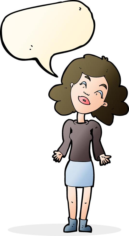 cartoon woman shrugging shoulders with speech bubble vector