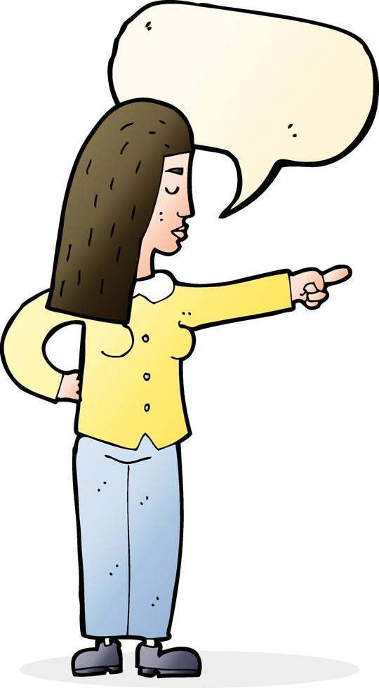 cartoon woman pointing with speech bubble vector