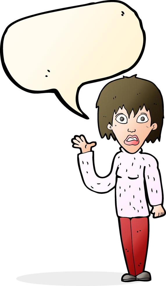 cartoon shocked woman waving hand with speech bubble vector