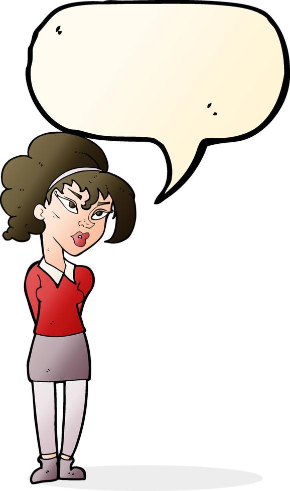 cartoon pretty girl tilting head with speech bubble vector