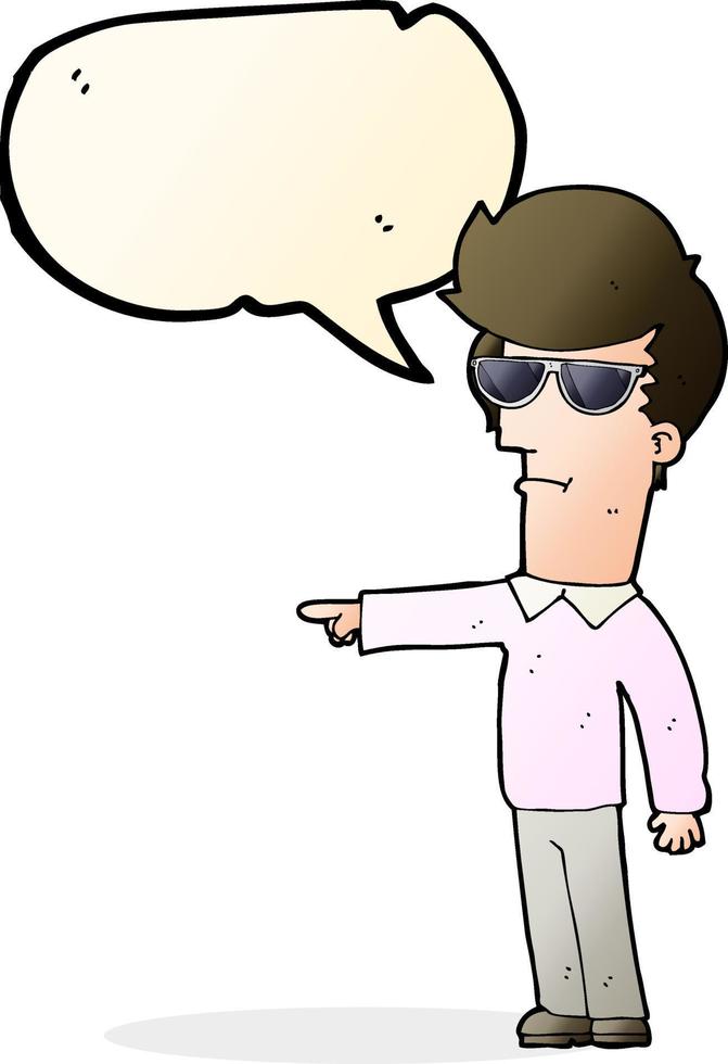 cartoon man in glasses pointing with speech bubble vector