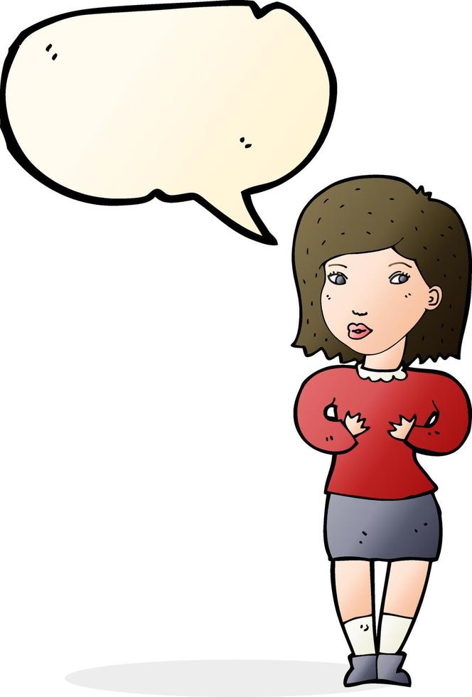 cartoon woman making excuses with speech bubble vector