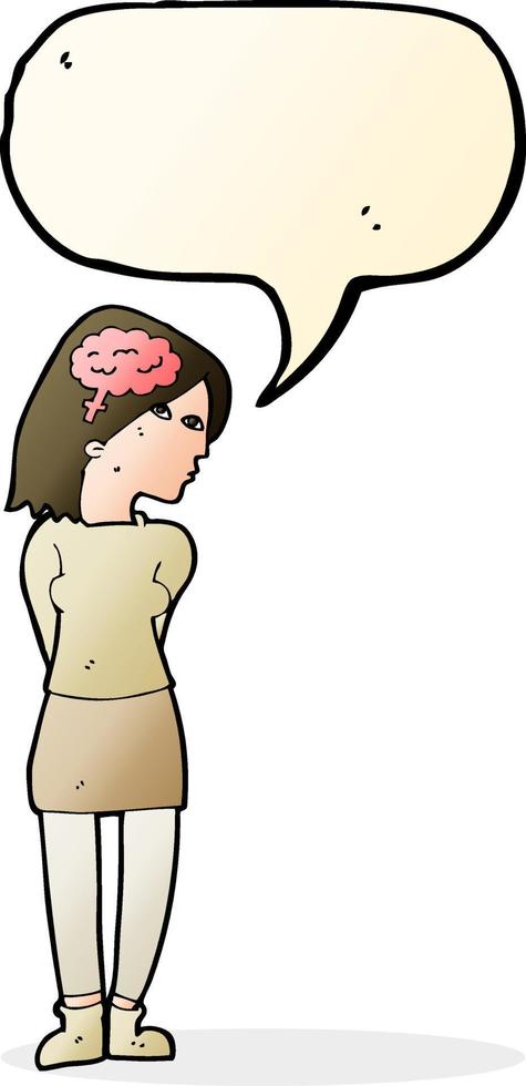 cartoon brainy woman with speech bubble vector
