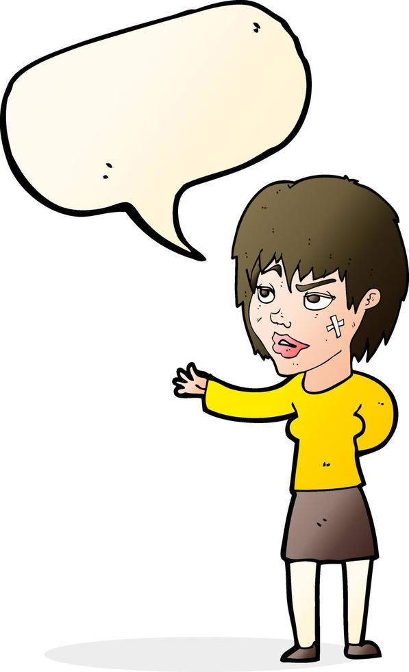 cartoon woman with sticking plaster on face with speech bubble vector