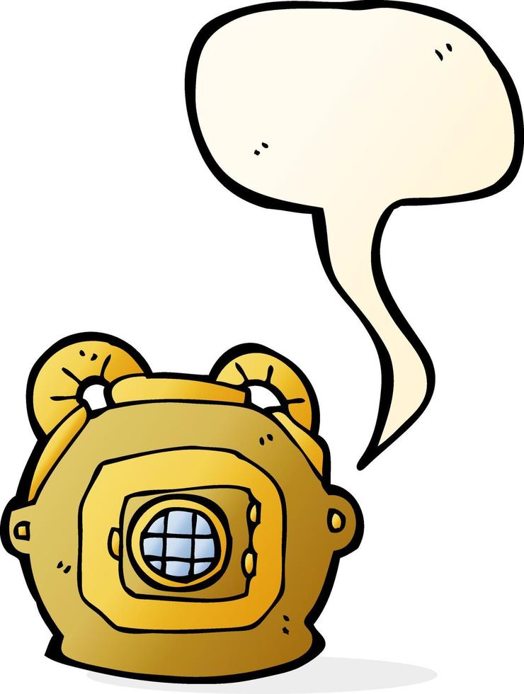 cartoon old deep sea diver helmet with speech bubble vector