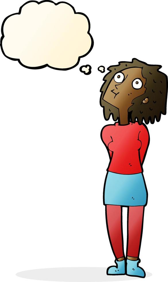 cartoon curious woman with thought bubble vector