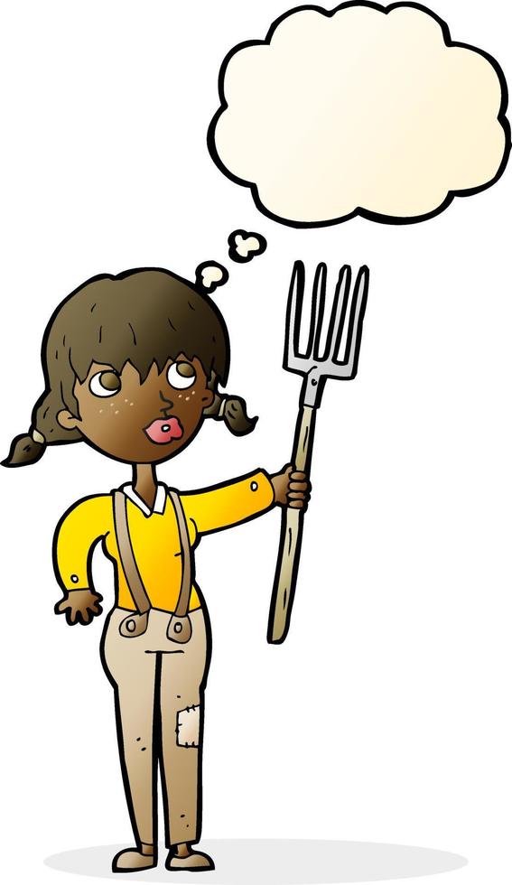 cartoon farmer girl with thought bubble vector