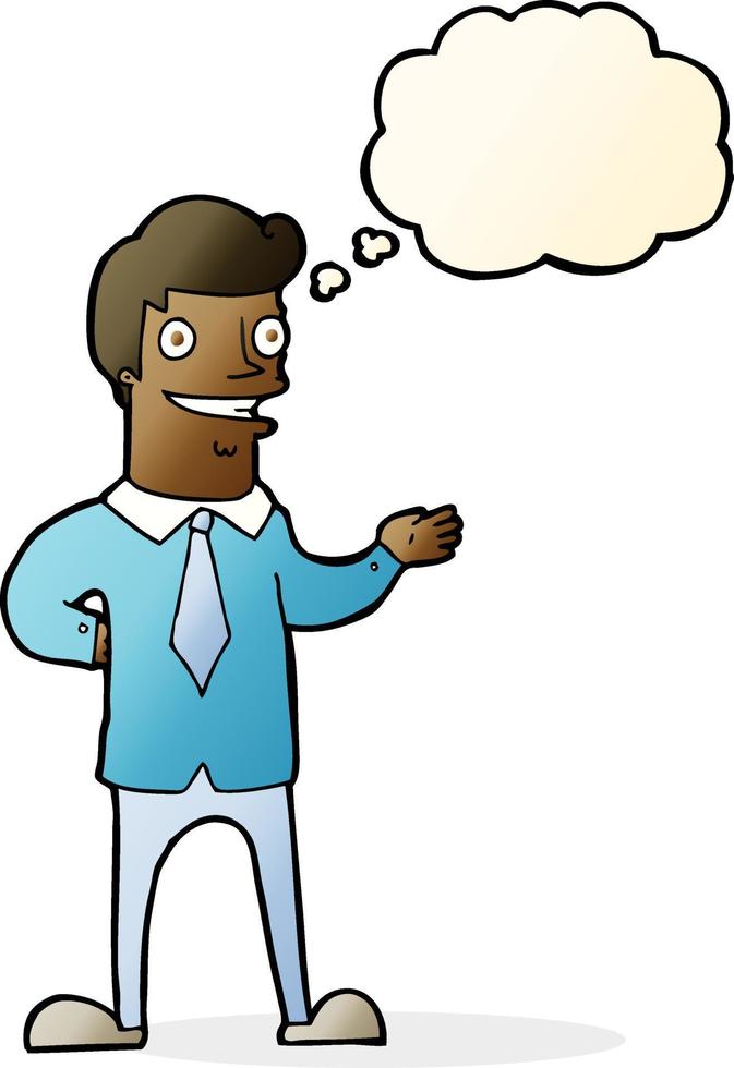 cartoon salesman with thought bubble vector