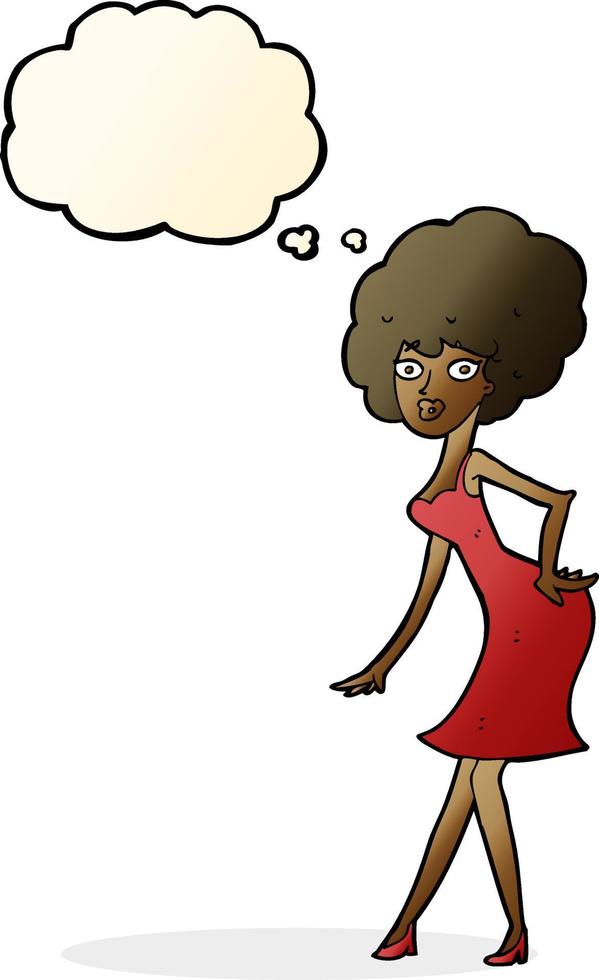 cartoon woman posing in dress with thought bubble vector