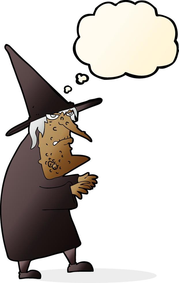 cartoon ugly old witch with thought bubble vector