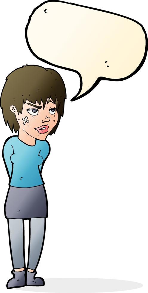 cartoon woman with plaster on face with speech bubble vector