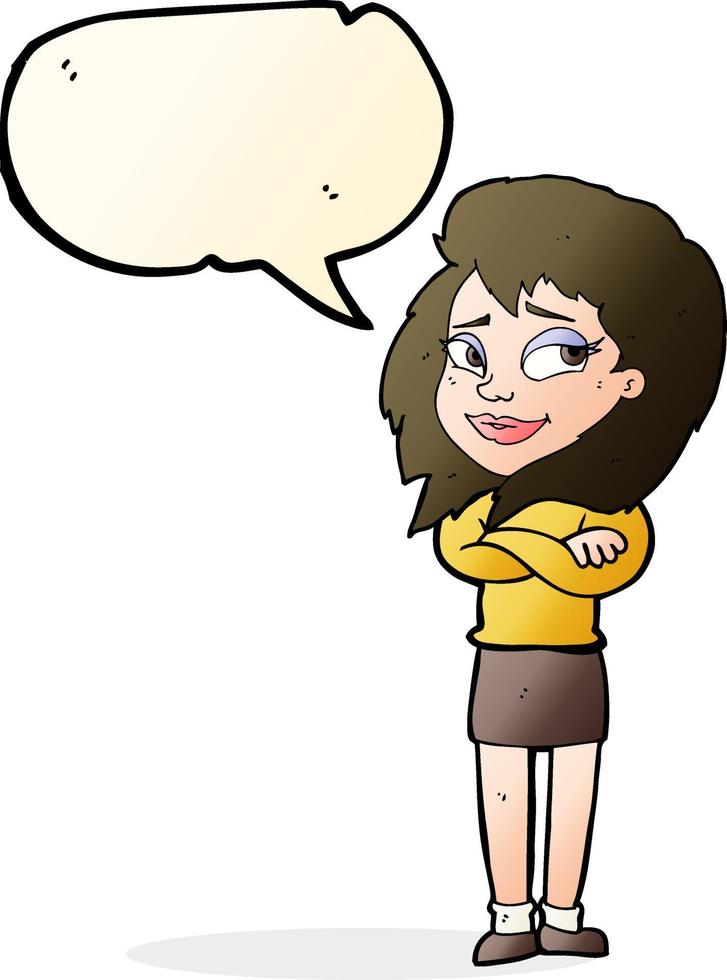 cartoon woman with crossed arms with speech bubble vector